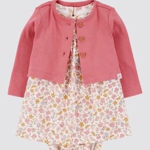 Carter' Baby Girls Printed Dress and Cardigan Set Size 9 months